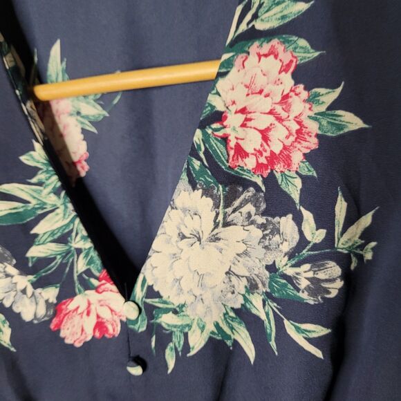 Banana Republic Womens Top Size Small Petite Blue Floral Boho Peplum - Picture 5 of 10